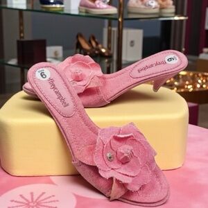 Jeffrey Campbell Pink Candy Striper Women's Fabric Heeled Floral Sandals 6